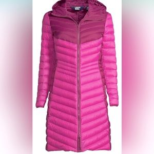 Lands End Ultralight Down Feather Coat puffer jacket womens medium Verbena pink